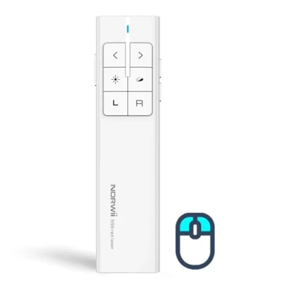 Imagen de NORWII N99 Air Mouse Clicker para presentaciones con Puntero, Recargable PowerPoint, Mando presentaciones, Presentador inalámbrico(Blanco)