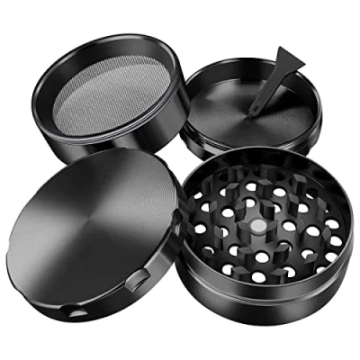 Imagen de iLC Grinder Especias, Tabaco, &amp; Hierbas Metálico Con Polen Colector 2&quot; Hecho de duradero Aleación zinc 4 Piezas Dientes en forma diamante (Negro)