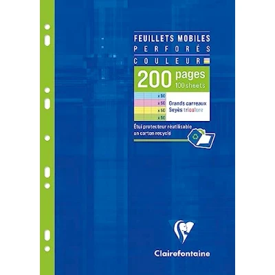 Imagen de Clairefontaine 17511C Caja de cartón 200 páginas, hojas móviles perforadas, 21 x 29,7 cm, 90 g azulejos colores surtidos (50 páginas en amarillo, rosa, azul y verde)