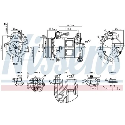 Imagen de NISSENS 891186 Compresor de Aire Acondicionado 6SBU14C R 134 a, 1234yf