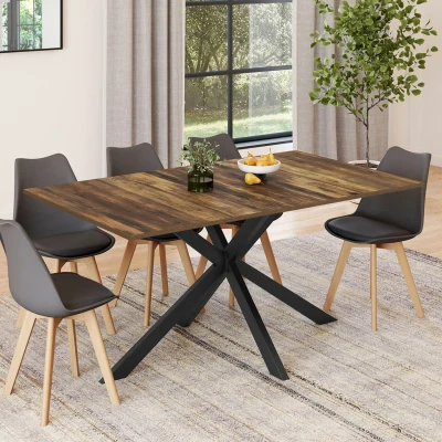 Imagen de Mesa de comedor rectangular ALIX 8 personas madera oscura pata araña HAWKINS y negro 160 cm