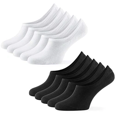 Imagen de Mat &amp; Vic’s Calcetines Cortos par Hombre y Mujer Invisibles Respirable tobilleros Algodón Antideslizantes,Certificado Oeko Tex 100 (10 pares, negro blanco, UK 12 15 / EU 47 50)