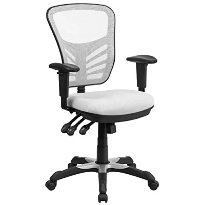 Imagen de Flash Furniture Silla de escritorio ergonómica, giratoria, malla, multifunción, respaldo medio, reposabrazos ajustables, color Blanco
