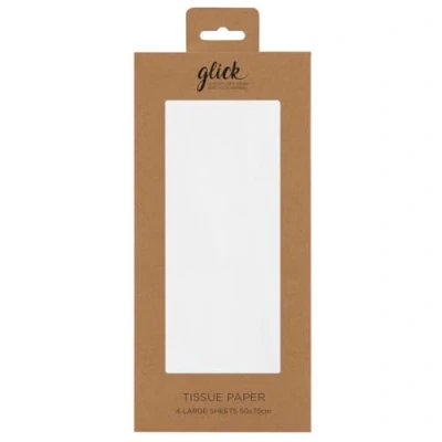 Imagen de Glick 4 hojas de papel seda blanco, cada hoja 750 mm x 500 cm, blanco para envolver regalos, cumpleaños (TP10)