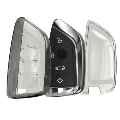 Imagen de kwmobile Carcasa para Mando Compatible con BMW Llave de Coche Smart Key 3 Botones Funda Llaves TPU Transparente Negro/Transparente