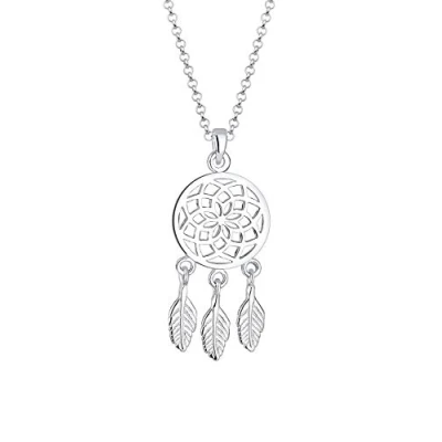 Imagen de Elli Collares Mujeres Colgante de Pluma Atrapasueños Boho en Plata Ley 925