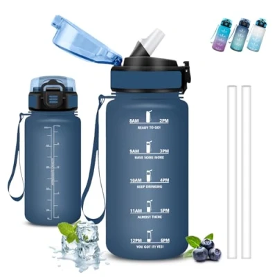 Imagen de Botella Agua Niños, 500ml, A Prueba de Fugas, Cantimplora Infantil, con Eslogan Motivador, Reutilizable, Pajita, para la Escuela, Cafetería, Oficina, Acampada, Deportes