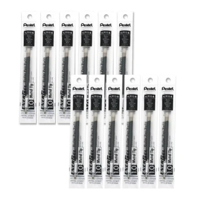 Imagen de Pentel LR10 A Recambios de tinta para bolígrafo (12 unidades, gel, punta metal 1 mm, negra)