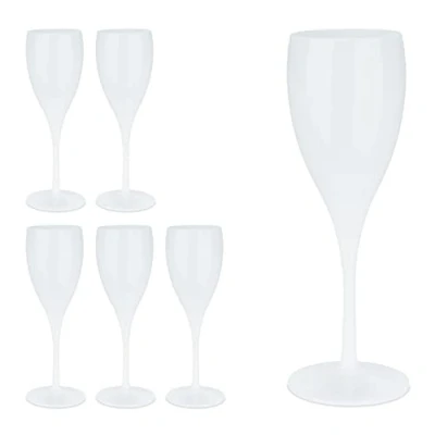 Imagen de Relaxdays Copas Cava Plástico, Set de 6, Irrompibles y Libres BPA, 140 ml, Reutilizables, Vasos Camping, Blanco