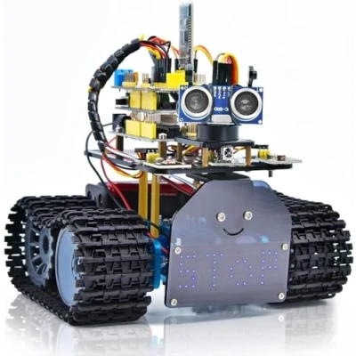 Imagen de KEYESTUDIO Robot Tank Car Kit con UNO Plus R3 Compatible Arduino IDE, Módulo de Seguimiento Línea, Sensor Ultrasónico, Robótico Coche Educativo Stem
