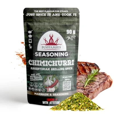 Imagen de Poppamies Especias para Parrilla Chimichurri Argentinas Condimento 100% Natural Perfecto tacos de carne a la parrilla, ensaladas o pasta Mezcla Salsa Paquete Grande (90g)