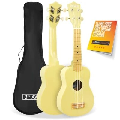 Imagen de 3rd Avenue ukelele soprano para principiantes, 53 cm, 4 cuerdas de nailon con bolsa gratis, color amarillo pastel, lecciones en línea gratis 1 mes