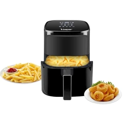Imagen de BEPER P101FRI051 Freidora de aire caliente, sin aceite 5 L, Display táctil, 8 programas, Regulable hasta 200C, Temporizador 60 minutos, Apagado automático, Negro