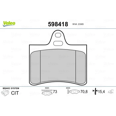 Imagen de VALEO 598418 Juego de pastillas freno Eje trasero excl. contacto avisador desgaste sin chapa antichirridos CITROËN: C5 I Hatchback