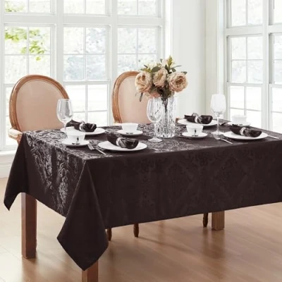 Imagen de Elrene Mantel de Damasco, poliéster, Negro, 60 x 84 Pulgadas, Rectangular/Rectangular