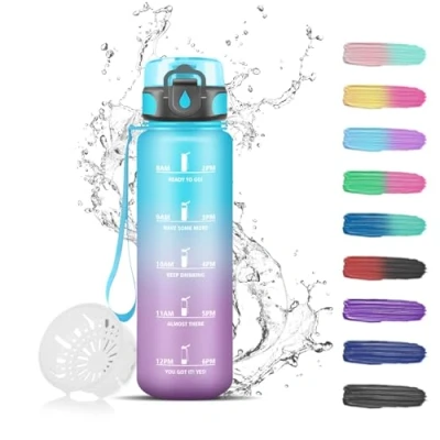 Imagen de Botella de Agua 500ml Niños, Reutilizable a Prueba Fugas, Motivacional con Filtro, Marca Tiempo, Cantimplora para Adulto, Gimnasio, Oficina