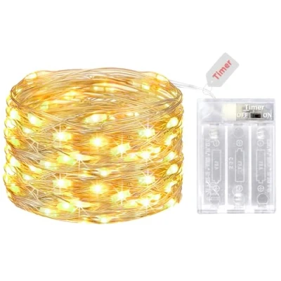Imagen de litogo Guirnalda Luces Pilas, Habitacion 5m 50 LED de Cadena Micro Alambre Guirnaldas Cobre para Decoración Interior Bodas Fiesta Navidad