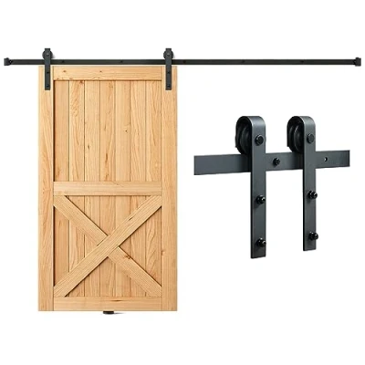 Imagen de VEVOR Kit de Herrajes para Puerta Corrediza Granero Riel 244 cm Una Sola Ancho 1,12 1,32 m Espesor 32 45 mm Carga 150 kg Polea Silenciosa Forma J Hogar