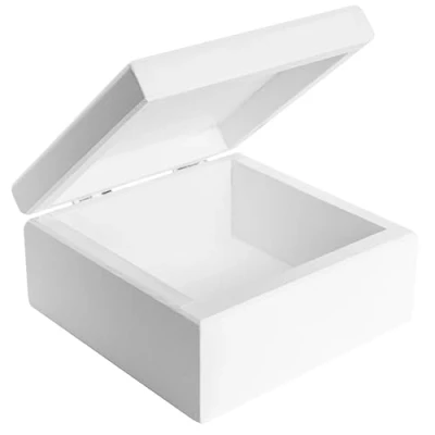 Imagen de Creative DECO Caja de Madera Pequeña con Tapa Blanca Recuerdos para Niño Regalo Joyería 10x10x5 cm (+/ 0,5cm) Pintada en Blanco Decoupage Decoración