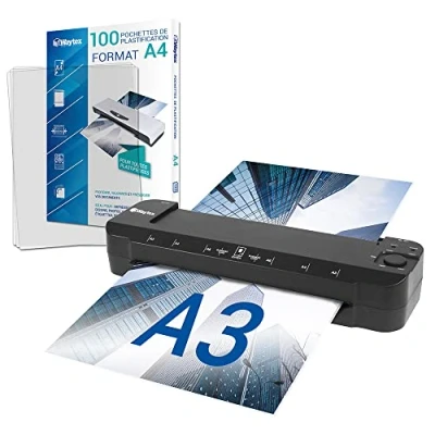 Imagen de Plastificadora A3 A4 A5 A6 A7 Pro Ultra rápida en caliente y fría hasta 2 x 150 micras Temperatura ajustable para uso profesional intensivo Pack con 100 fundas