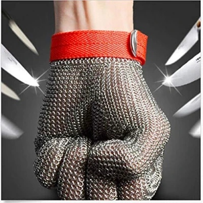Imagen de Guante de carnicero malla acero inoxidable resistente a los cortes seguridad ambidiestro alto rendimiento nivel 5 protección