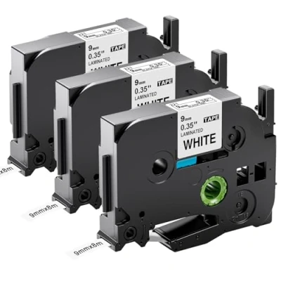 Imagen de 3 x Compatible TZ Tape 9mm 0.35 Cinta de Etiquetas para Brother TZe 221 TZe221 Negro sobre Blanco P touch 1000 1010 H100lb H105 H110 D210