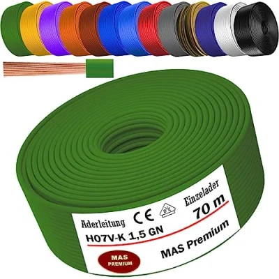 Imagen de cable de 5 a 100 m H07 V K 1 x 1,5 mm², flexible simple (verde, 70 m).