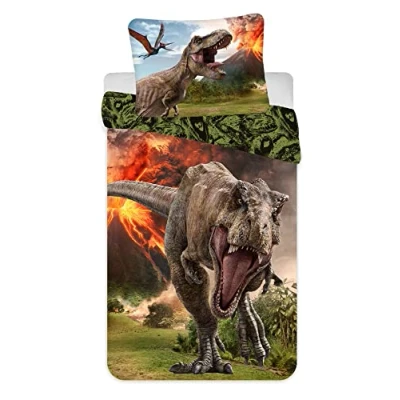 Imagen de Jerry Fabrics Jurassic World Volcano, Juego de Ropa Cama, Funda Edredón 140 x 200 cm y Almohada 70 90 cm, 100% Algodón
