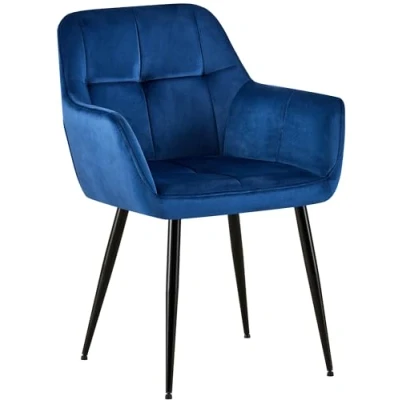 Imagen de CLP Silla De Comedor Emia En Terciopelo con Base Metálica I Butaca Salón Moderna Respaldo &amp; Reposabrazos, Color:Azul, Material:Terciopelo