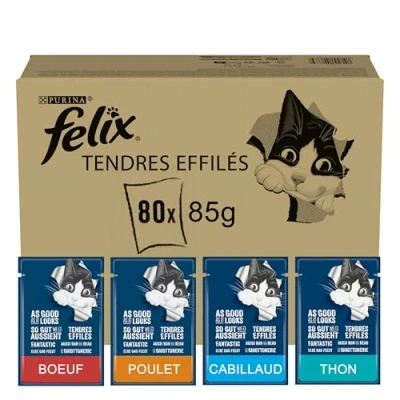 Imagen de Purina Felix, Comida húmeda para Gatos con pollo, manzo, tonno, merluzzo, 80 x 85 g