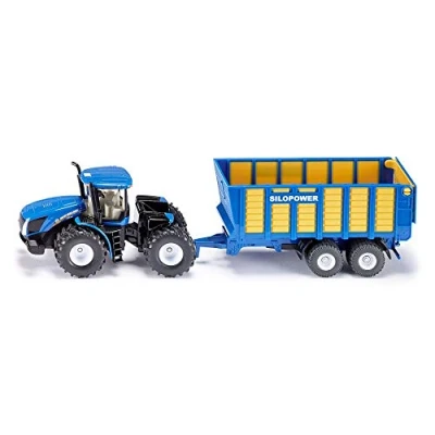 Imagen de siku 1947, Tractor New Holland T con remolque de ensilado, 1:50, Metal/Plástico, Azul, Multifuncional