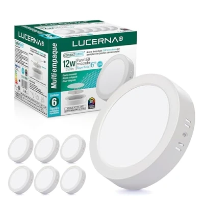 Imagen de LUCERNA Downlight LED techo superficie 12W Luz Blanco Frío 6500 K 1350 LM Plafon Redondo Superficial Focos interior Kit Instalación Plafones para en PACK de 6