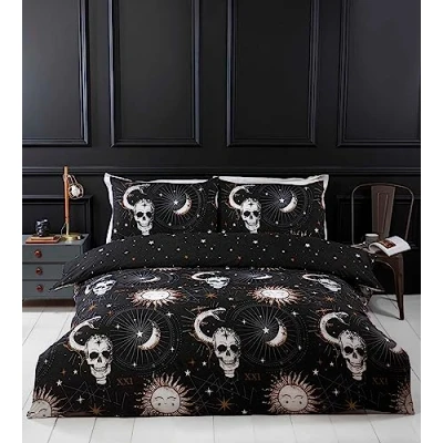 Imagen de Rapport Home Tarot Juego de Funda nórdica Microfibra para Cama Doble, diseño Calaveras y Estrella, Color Negro