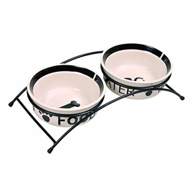 Imagen de Trixie Set Comedero Cerámico y Pie, Blanco Negro, Multicolor, 0,25 L
