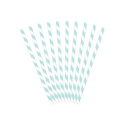 Imagen de PartyDeco pajitas de papel azul claro con rayas diagonales blancas, decorativas para bebidas, decoración cócteles cumpleaños, fiestas, vísperas Año Nuevo, vajilla desechable cuchara