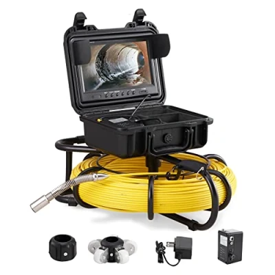 Imagen de VEVOR Cámara Endoscópica de Drenaje Pantalla 9&quot; con IP68 Impermeable Batería 4500mAh 12 LED Ajustable Cable 120m Tarjeta SD 16GB para Tubería Alcantarillado Plomería en Hogar