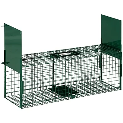 Imagen de Outsunny Trampa para Animales Vivos con 2 Puertas Jaula de Captura Metálica Asa Conejos Visones Zorros Pequeños 80x25x30 cm Verde Oscuro