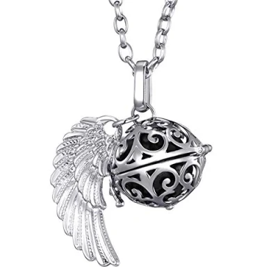 Imagen de Morella Collar ángel de la Guarda Acero Inoxidable 70 cm con Colgante alas y Bola resonancia Color Negro Ø 16 mm para Damas en Bolsa Joyas