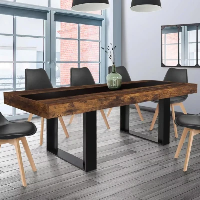 Imagen de IDMarket Phoenix Mesa de comedor extensible rectangular (6 10 personas, madera, efecto envejecido, negro, banda central, 160 200 cm)
