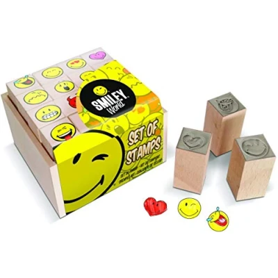 Imagen de Multiprint Box de 16 Mini Sellos Smiley World, 100% Made in Italy, Set Niños Persolanizados, en Madera y Caucho Natural, Tinta Lavable no Tóxica, Idea Regalo, Art. 47887