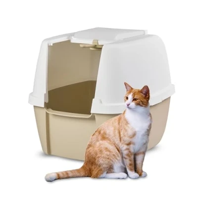 Imagen de Iris Ohyama Arenero Gato Cubierto con Pala, hasta 8kg, Blanco/Beige, Caixa de areia para Gatos, Caja, Gatos Grandes y pequeños, Cerrado, Cagadero, WC, Libre BPA, Cat Litter Box, CLH 17J