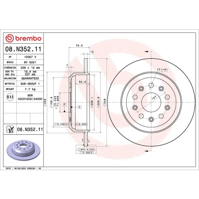 Imagen de BREMBO 08.N352.11 Disco de freno 328 12 5 macizo revestido