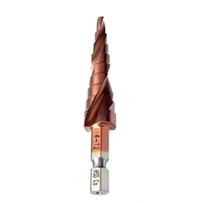 Imagen de Mengshen Broca Escalonada Flauta espiral Cobalto 4 12 mm, HSS M35 Multi Agujero de 9 pasos Tamaños Mango Hexagonal Perforación taladrado Cutting Agrandar Stainless Steel Plate Quenching