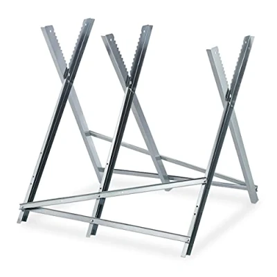 Imagen de Relaxdays Caballete para Motosierra, Soporte Cortar Leña Plegable, hasta 150 kg, Acero Resistente, 80x81x83 cm, Plateado