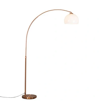 Imagen de QAZQA Moderno Lámpara de arco moderna cobre con pantalla blanca Arc Basic Plástico/Acero Redonda/Alargada Adecuado para LED Max. 1 x 20 Watt