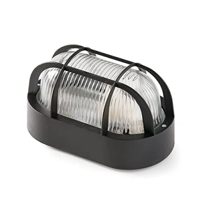 Imagen de FAMATEL Aplique Ovalado IP44 E 27 60W Difusor termoplástico Horizontal Bombillas E27 Producto certificado con CE Negro