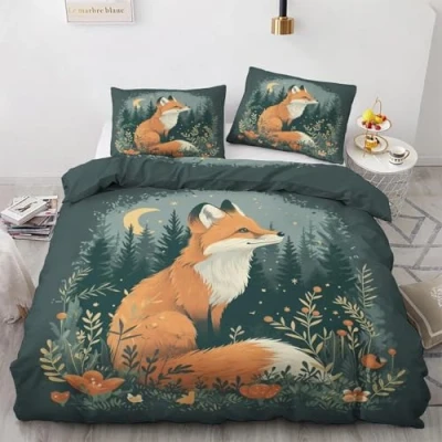 Imagen de Funda Nordica Cama 180 Zorro Ropa de Animal Fundas Nordicas 240x260cm Juego Cama, Edredon Microfibra Suave y 2 Almohada 50x80cm