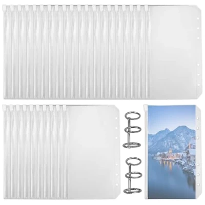 Imagen de 30 Piezas Carpeta de 6 Hoyos, Bolsas A6, PVC Carpetas Plastico A6,con Anillo metálico,Cremallera para Documentos,Cuadernos,Tarjetas, Facturas, Informes