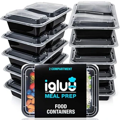 Imagen de Igluu Meal Prep Recipientes de 2 Compartimentos para comida Plástico Sin BPA con Tapas Herméticas Apilables y Reutilizables Aptos Microondas, Congelador Lavavajillas Set 10