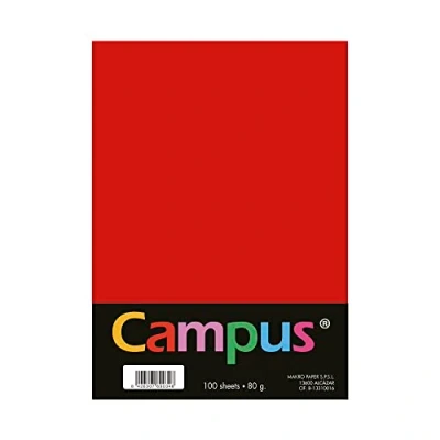 Imagen de Campus Papel de colores A4 100 Unidades, 80g/m², 210 x 297 mm. Papeles con tacto suave, perfectas para encuadernación, oficina, dibujo y manualidades. Color Rojo
